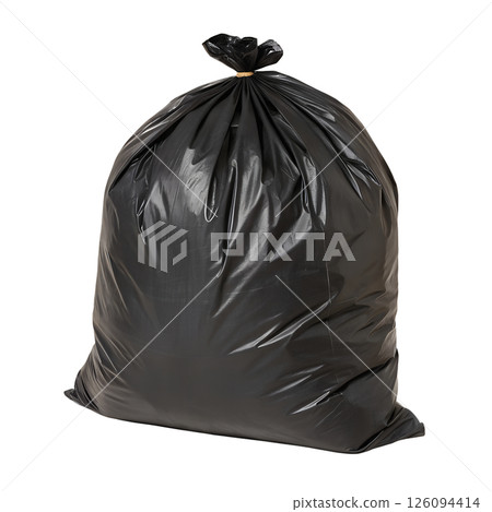 Heavy duty black trash bag filled and sealed for throwing away isolated on the transparent background Heavy duty black trash bag filled and sealed for throwing away isolated on the transparent background 126094414