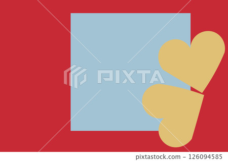 Minimalist design with blue square and yellow hearts on a red background. 126094585