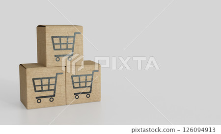 The Card Board and Shopping cart icon for Marketing concept 3d Rendering. 126094913