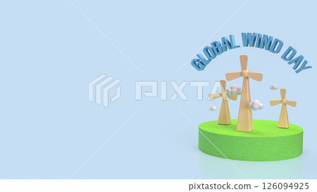 The Windmill and cloud for global wind day concept 3d Rendering. 126094925