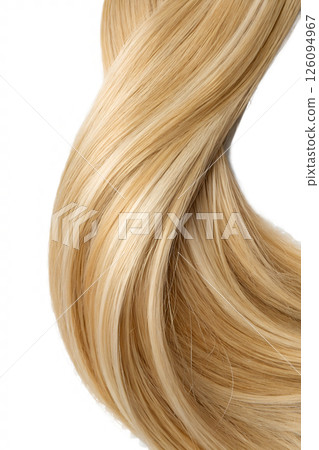 Flowing blonde hair with golden highlights, showcasing soft texture and natural shine 126094967