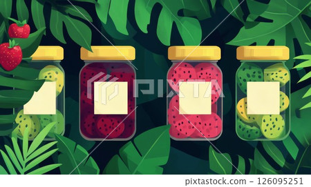 Pixel Art Jars of Tropical Fruit Preserves 126095251