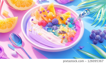 Colorful Fruit Smoothie Bowl with Yogurt and Granola 126095367