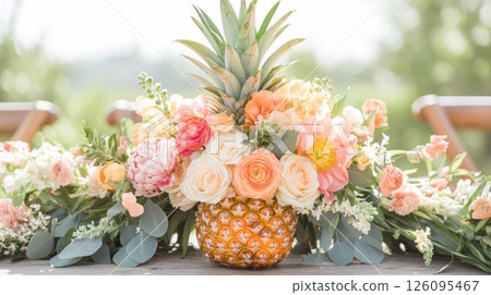 Peach Pink Floral Pineapple Centerpiece Wedding Decor Peach Pink Floral Pineapple Centerpiece Wedding Decor 126095467