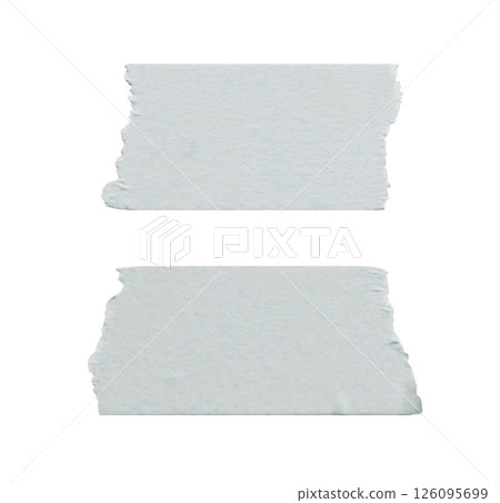 Set of white washi tape stripes. Sticker paper isolated on transparent background with clipping path. Cut out graphic objects, elements. Pieces of decorative adhesive tape for scrapbooks. Torn paper 126095699