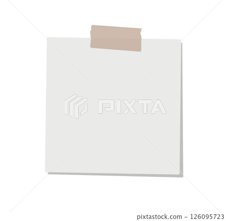 White blank sticky note paper mockup top taped with beige washi tape isolated on background. Vector illustration clipart. Empty office supply. Reminders, scrapbooking, digital planner design 126095723