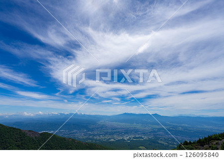 [Mountain material] View of Zenkoji Plain from Tommy's Head in summer [Nagano Prefecture] 126095840
