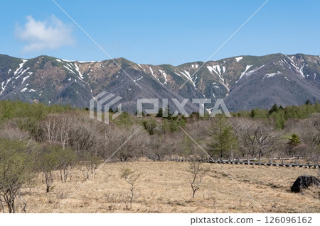 Nasu Numagara Marshland and the mountains of the Ura Nasu Mountain Range in early spring Nasu Numagara Marshland and the mountains of the Ura Nasu Mountain Range in early spring 126096162