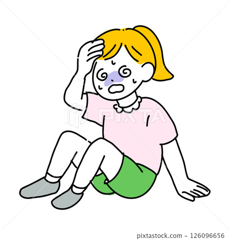 一位女孩坐下，臉色蒼白的插圖（中暑，感覺不舒服，緊急回應） 126096656