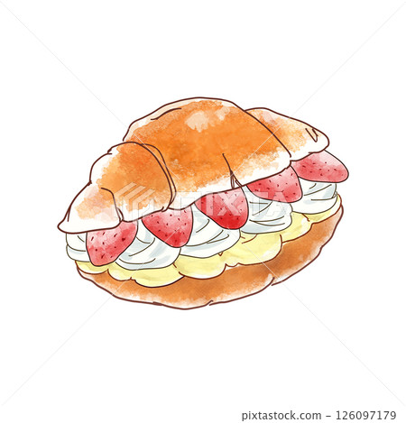 Delicious strawberry, fresh cream and custard cream dessert sandwich watercolor style Delicious strawberry, fresh cream and custard cream dessert sandwich watercolor style 126097179