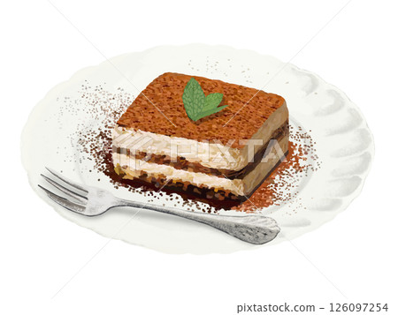 Tiramisu (with mint) with fork 126097254
