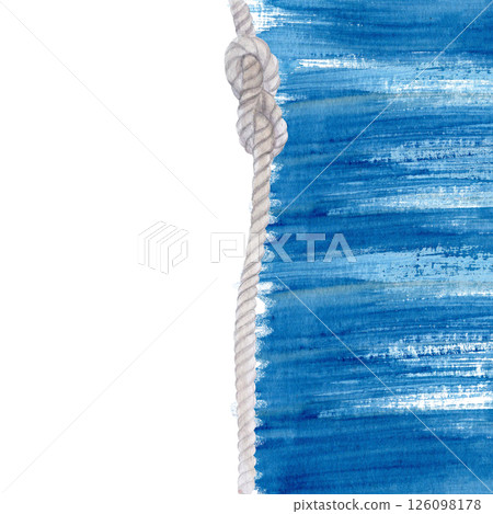 Rope and water surface watercolor background. High quality illustration. Hand drawn clip art perfect for summer design, packaging, websites, posters, or coastal branding projects, as a card. Color Rope and water surface watercolor background. High quality illustration. Hand drawn clip art perfect for summer design, packaging, websites, posters, or coastal branding projects, as a card. Color 126098178