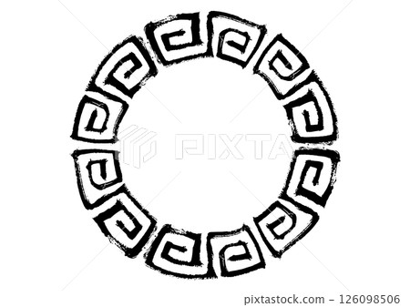 Chinese style frame. Hand-drawn brush stroke thunder pattern. Black circle 126098506