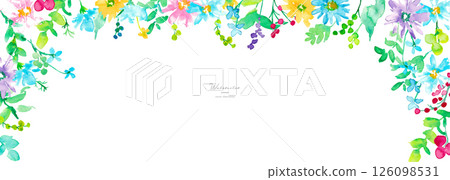 Watercolor painting. Colorful spring petal frame with watercolor touch. Vector illustration of colorful flowers 126098531