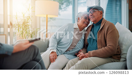 Happy, consulting and financial advisor with old couple in office for retirement plan, wealth management and profit. Insurance payout, budget and broker with senior man and woman for joint account 126098813