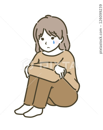 一名年輕女子（便衣）抱著膝蓋哭泣 126099239