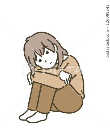 一名年輕女子（便衣）心情低落，抱著膝蓋 126099243