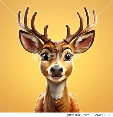 an AI Image Generator, Adorable Cartoon Deer in a Vibrant Green 126099295