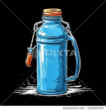 an AI Image Generator, Vintage Style Blue Metal Jug Illustration with Handle 126099299