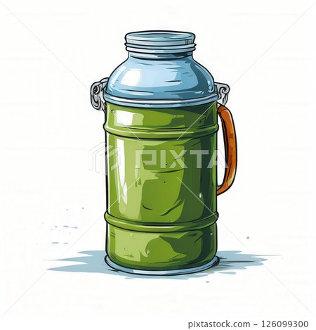 an AI Image Generator, Vintage Style Blue Metal Jug Illustration with Handle 126099300