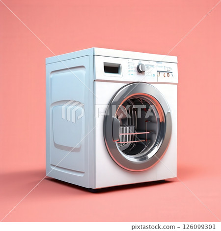 an AI Image Generator, Modern Front-Loading Laundry Washer Against a Pastel an AI Image Generator, Modern Front-Loading Laundry Washer Against a Pastel 126099301