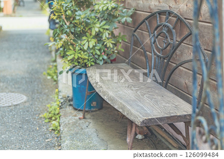 Storefront: Retro iron and wood benches 126099484