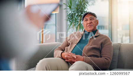 Medical checkup, nurse and senior man with consultation, post surgery and healthcare. Pensioner, elderly patient and professional with tablet, conversation and advice for treatment, diagnosis or talk Medical checkup, nurse and senior man with consultation, post surgery and healthcare. Pensioner, elderly patient and professional with tablet, conversation and advice for treatment, diagnosis or talk 126099567