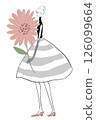 Gray striped dress with pink flowers, woman, illustration 126099664