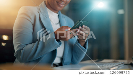 Hands, night and woman with cellphone, business and network with social media, connection or internet. Closeup, evening or person in office, text or smartphone with digital app and message to contact Hands, night and woman with cellphone, business and network with social media, connection or internet. Closeup, evening or person in office, text or smartphone with digital app and message to contact 126099755