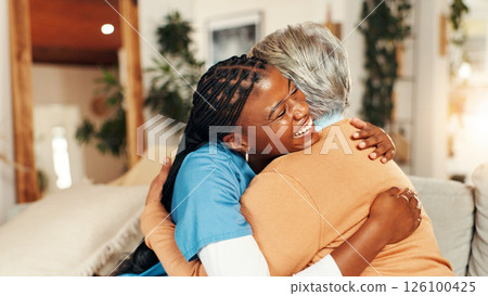Hug, support and nurse with old woman on sofa for healthcare advice, kindness and trust. Medical caregiver, retirement and consulting with senior patient in nursing home for help and elderly care Hug, support and nurse with old woman on sofa for healthcare advice, kindness and trust. Medical caregiver, retirement and consulting with senior patient in nursing home for help and elderly care 126100425