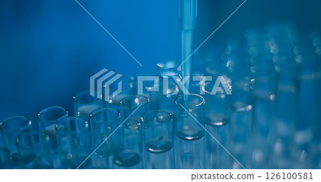 Science, chemical and research with test tubes in laboratory for drug screening, enzyme analysis or healthcare pipette. Medical study, cell culture and formula with closeup of vials for dna sample Science, chemical and research with test tubes in laboratory for drug screening, enzyme analysis or healthcare pipette. Medical study, cell culture and formula with closeup of vials for dna sample 126100581