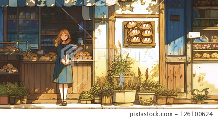 A girl who runs a bakery. Woman. Watercolor. Illustration. 126100624