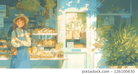 A girl who runs a bakery. Woman. Watercolor. Illustration. A girl who runs a bakery. Woman. Watercolor. Illustration. 126100630