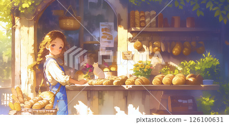 A girl who runs a bakery. Woman. Watercolor. Illustration. A girl who runs a bakery. Woman. Watercolor. Illustration. 126100631