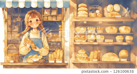 A girl who runs a bakery. Woman. Watercolor. Illustration. 126100638