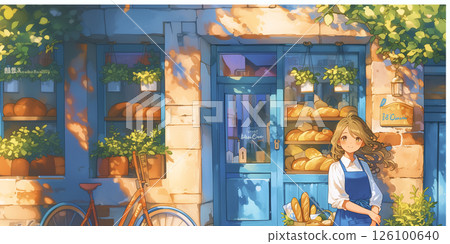 A girl who runs a bakery. Woman. Watercolor. Illustration. 126100640