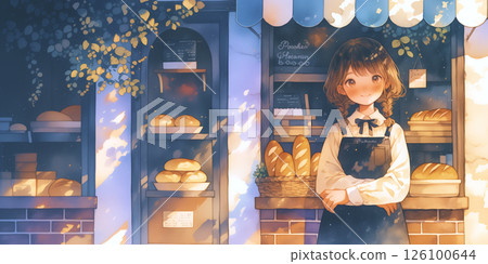 A girl who runs a bakery. Woman. Watercolor. Illustration. 126100644
