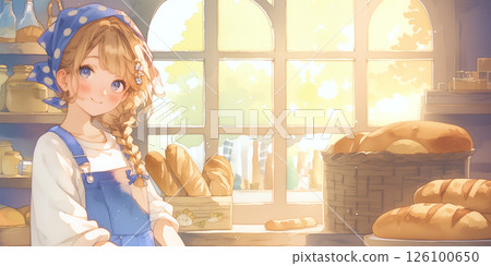 A girl who runs a bakery. Woman. Watercolor. Illustration. 126100650