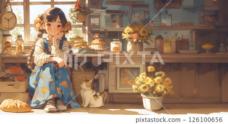 A girl who runs a bakery. Woman. Watercolor. Illustration. 126100656