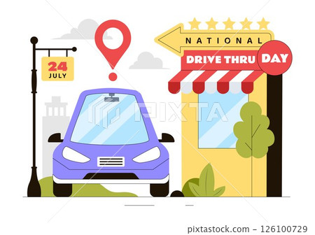 National Drive Thru Day Vector Illustration featuring a Service That Allows Customers to Order and Receive Food From Their Vehicles in a Background National Drive Thru Day Vector Illustration featuring a Service That Allows Customers to Order and Receive Food From Their Vehicles in a Background 126100729