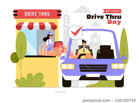 National Drive Thru Day Vector Illustration featuring a Service That Allows Customers to Order and Receive Food From Their Vehicles in a Background 126100734