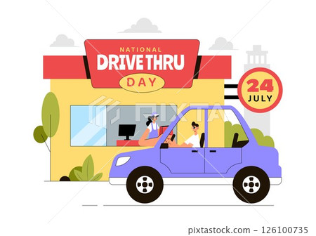 National Drive Thru Day Vector Illustration featuring a Service That Allows Customers to Order and Receive Food From Their Vehicles in a Background National Drive Thru Day Vector Illustration featuring a Service That Allows Customers to Order and Receive Food From Their Vehicles in a Background 126100735
