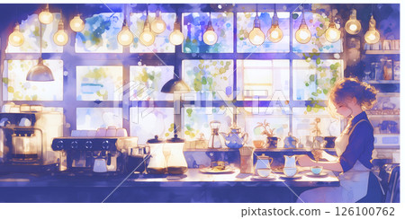 A girl who runs a cafe. Watercolor. Illustration. Woman. 126100762