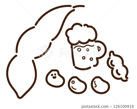 Hand drawn simple edamame set: monochrome 126100918