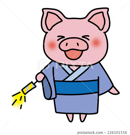 一隻穿著浴衣、手持煙火的豬 126101558