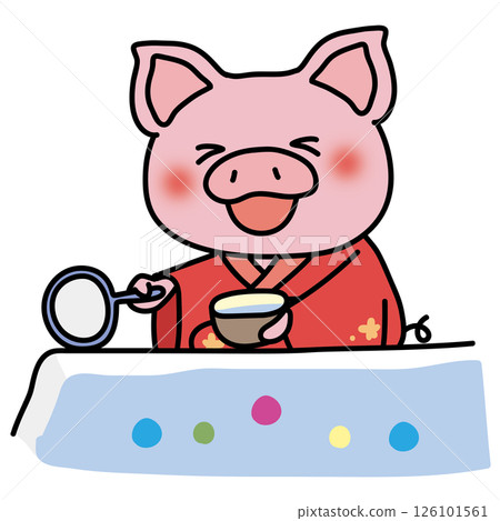 一隻穿著紅色浴衣的豬正在玩撈球遊戲 126101561