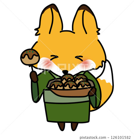 A fox wearing a yukata eating takoyaki 126101582