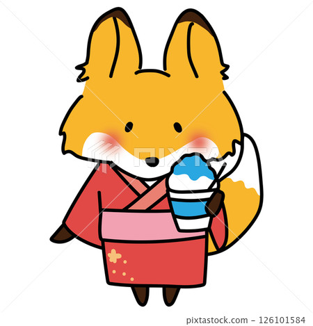 A fox wearing a yukata and eating shaved ice 126101584