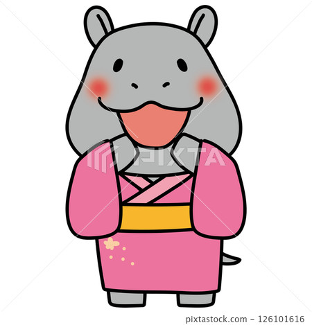 一隻穿著粉紅色浴衣的河馬仰望天空 126101616