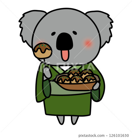 Koala wearing a yukata and eating takoyaki 126101630